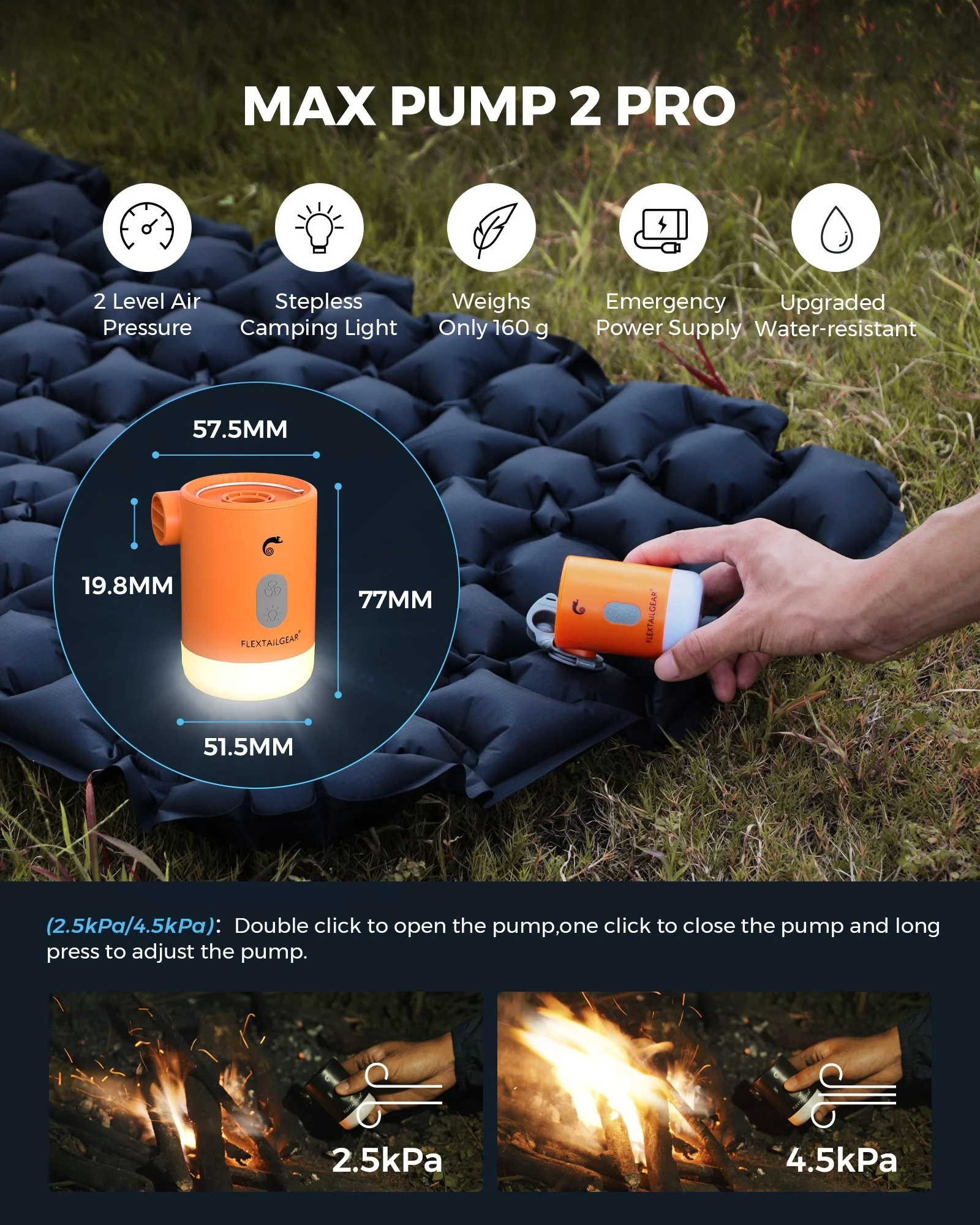 Portable Electric Air Pump with LED Camping Light & Power Bank - Outdoor Use