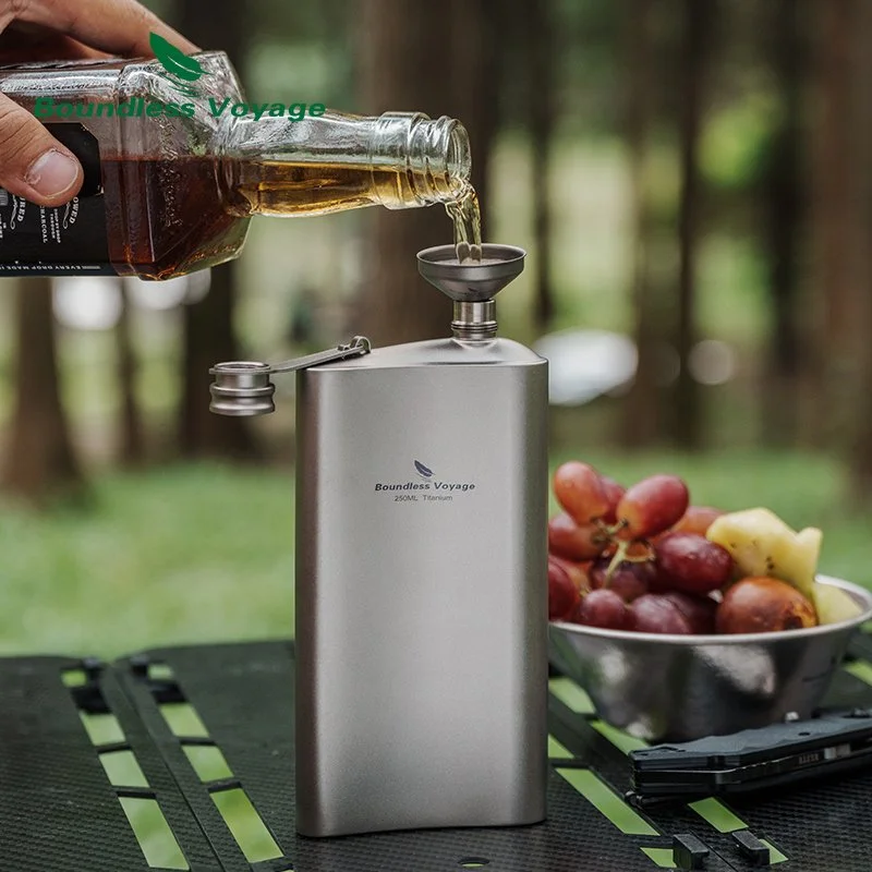 Ultralight 8.5oz Titanium Hip Flask with Funnel for Outdoor Camping & Travel