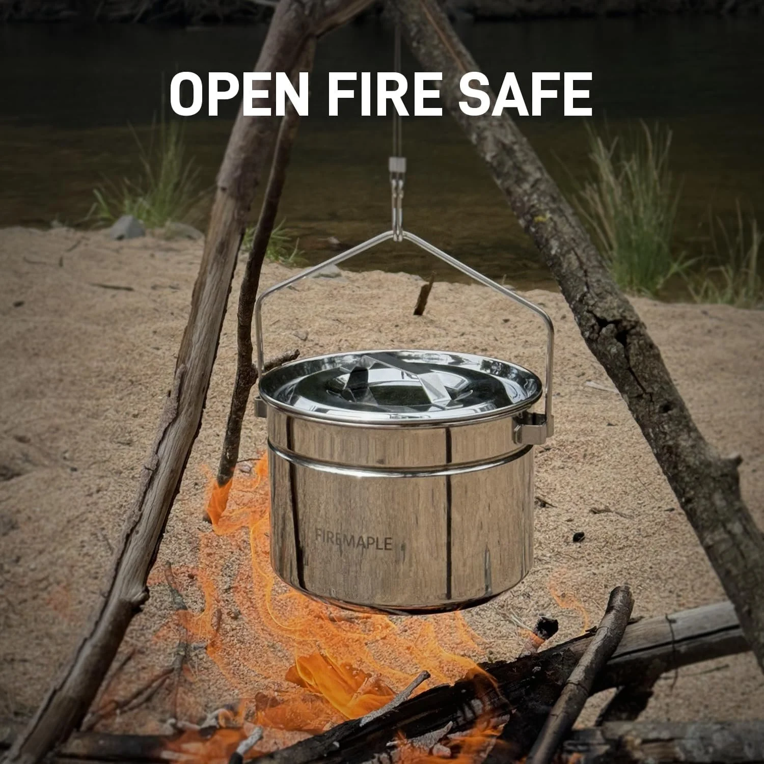 1.8L Stainless Steel Camping Pot with Steamer for Outdoor Cooking