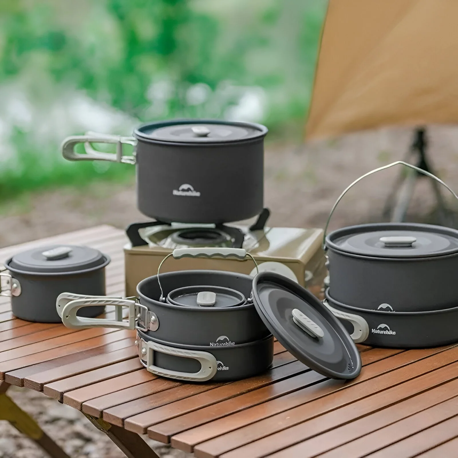 Camping Cookware Set with Teapot for Outdoor Cooking and Picnics