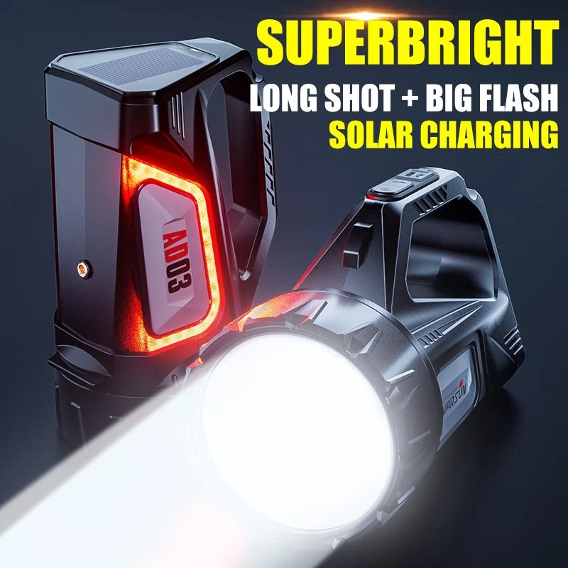 USB Rechargeable Solar Camp Flashlight – Waterproof LED Outdoor Work Light