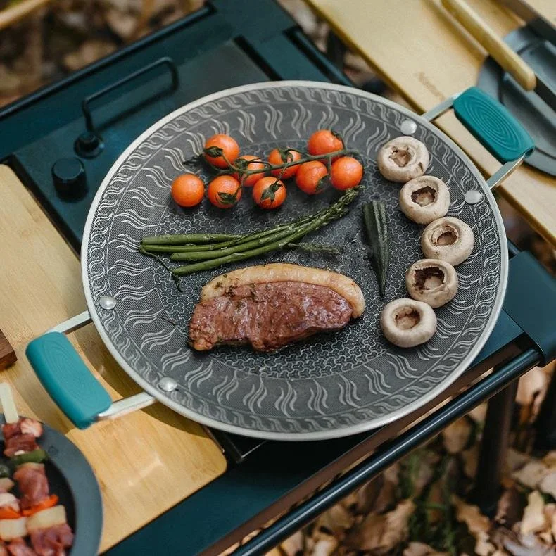 Stainless Steel Camping Frying Pan with Double-Sided Honeycomb Design