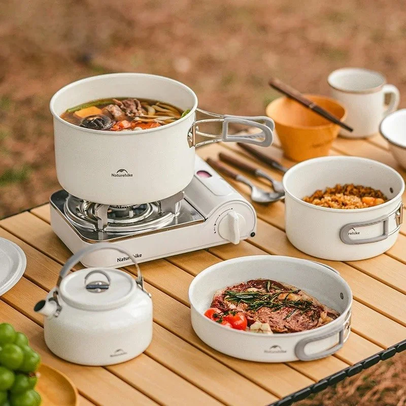 Lightweight Camping Cookware Set with Ceramic Non-Stick Pots and Pan