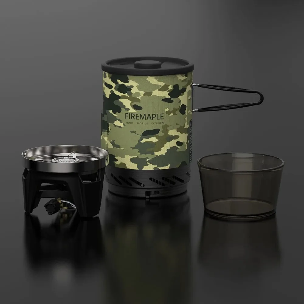 Camouflage Portable Camping Stove with Heat Exchanger and Ignition