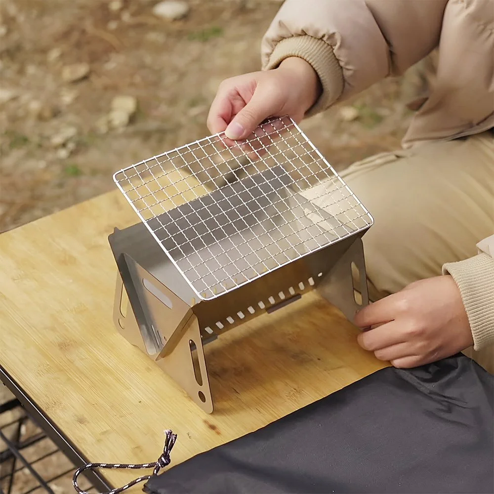 Portable Wood Burning Camp Stove with Grill Plate – Foldable Stainless Steel