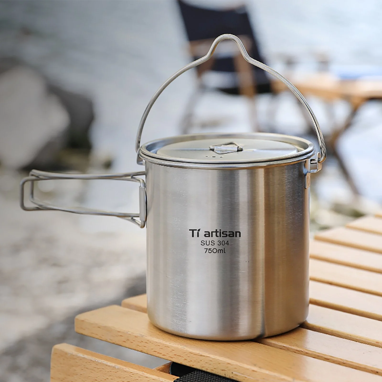 750ml Portable Stainless Steel Folding Camping Pot with Handle