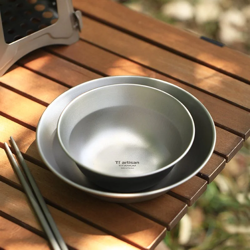 Ultralight Titanium Camping Dishes Set - Stackable Bowl and Plate Collection