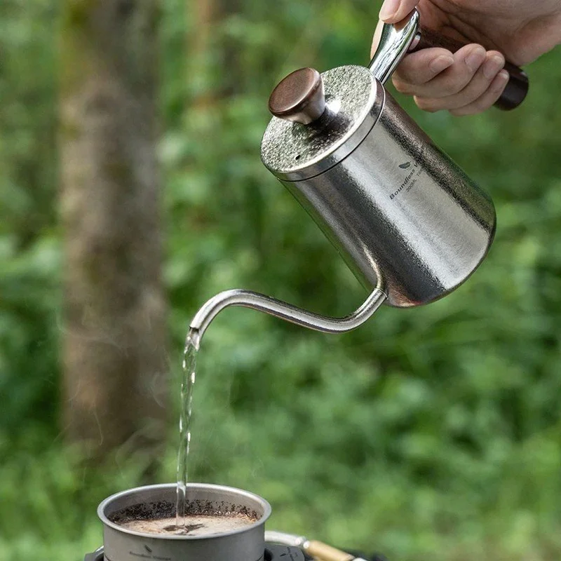 300ml Titanium Gooseneck Coffee Kettle with Lid - Ultralight Pour Over Pot
