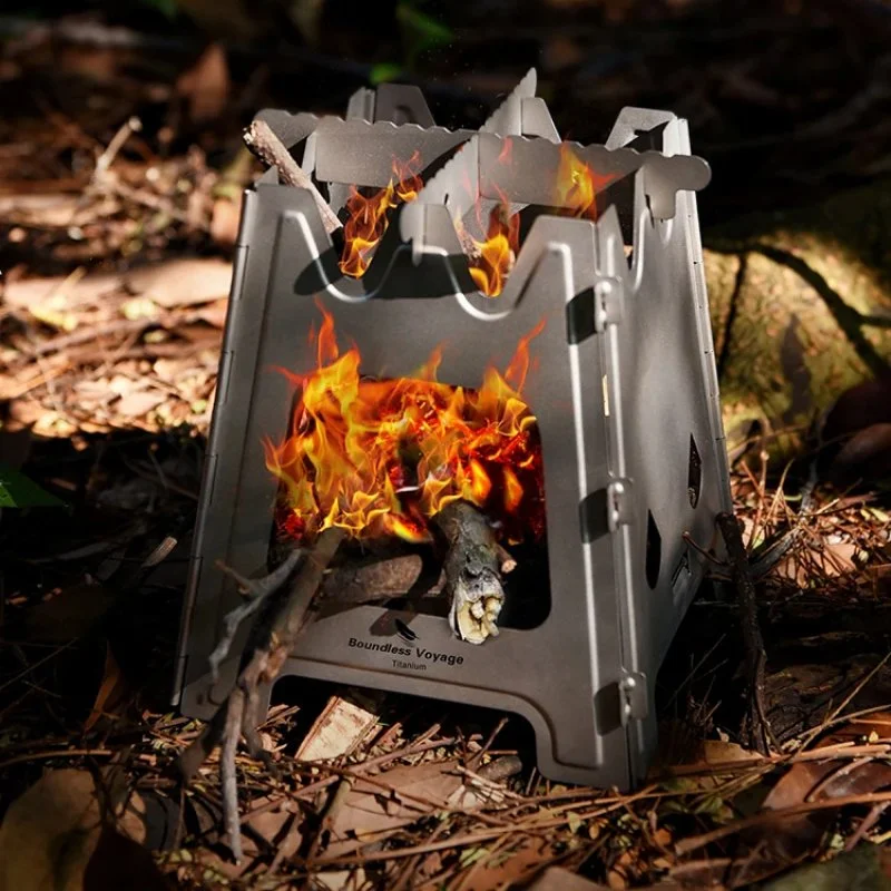 Folding Titanium Wood Stove with Pot Bracket – Lightweight Portable Outdoor Burner