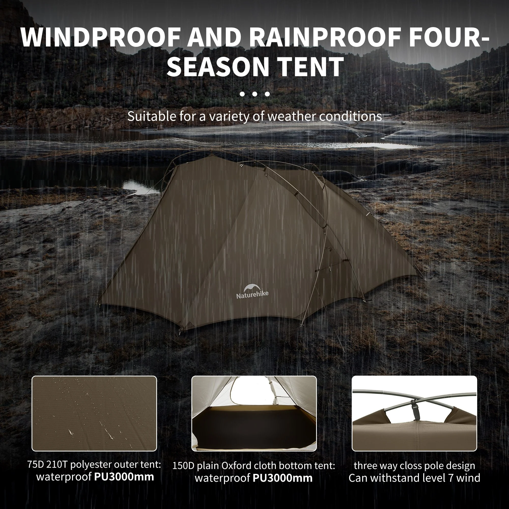 Waterproof Two-Person Hiking Tent with Sun Protection & Spacious Living Area