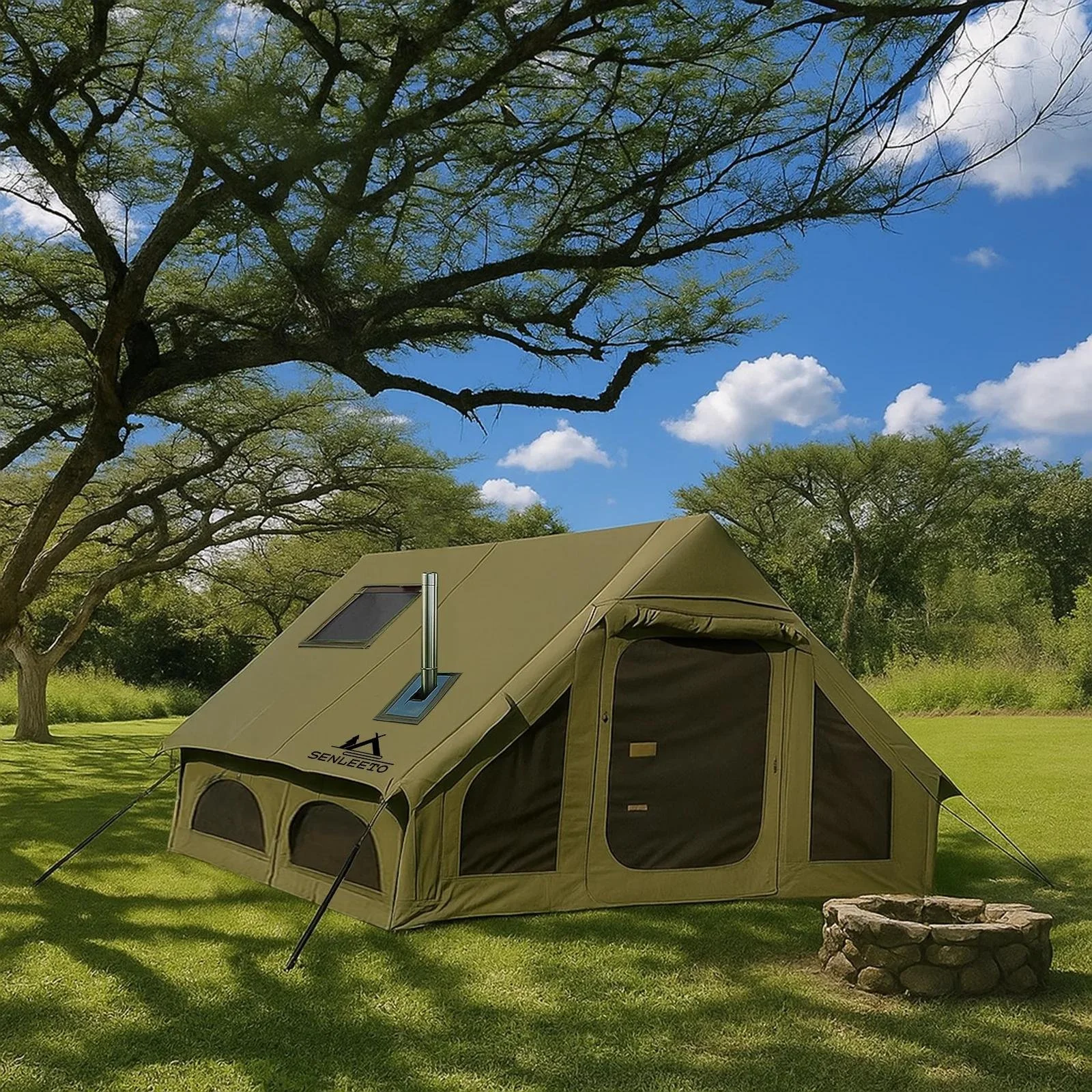 129 sq ft Inflatable Camping Tent – Waterproof, Windproof, Quick Setup