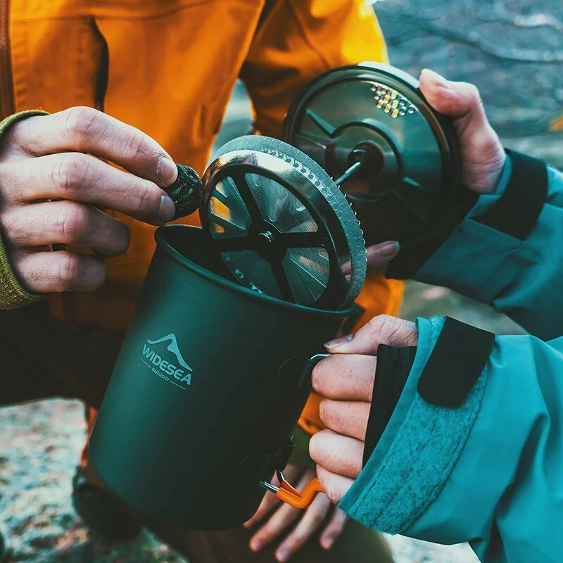 Camping Coffee Pot with French Press - Outdoor Coffee Mug for Hiking