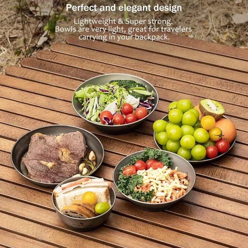 Ultralight Titanium Camping Plates and Bowls Dinner Set