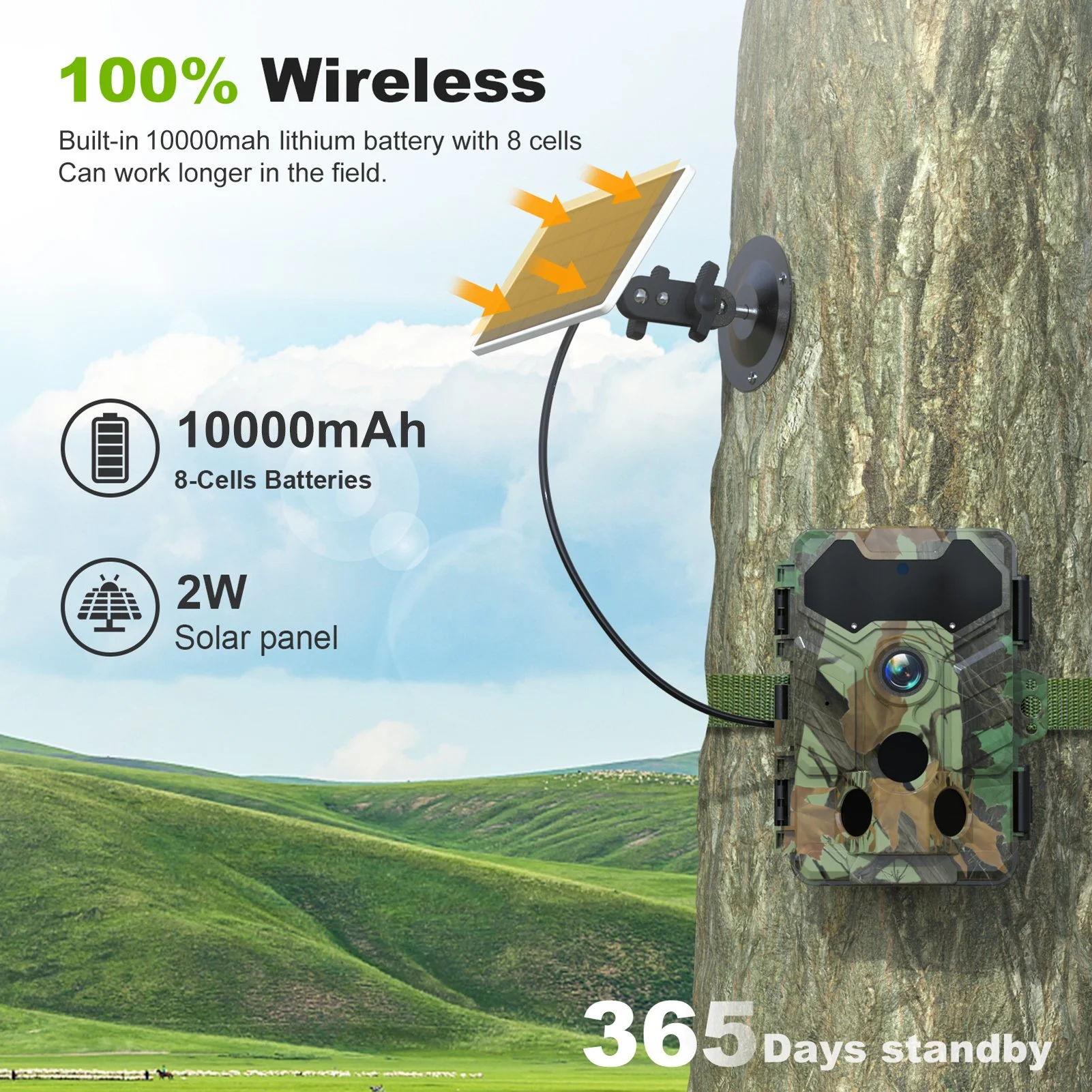 32MP Solar Wireless Trail Camera with Night Vision & Motion Detection