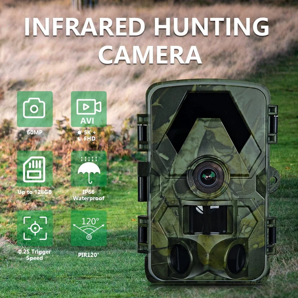 5K HD Infrared Trail Camera 60MP Waterproof Hunting Game Camera with App Control