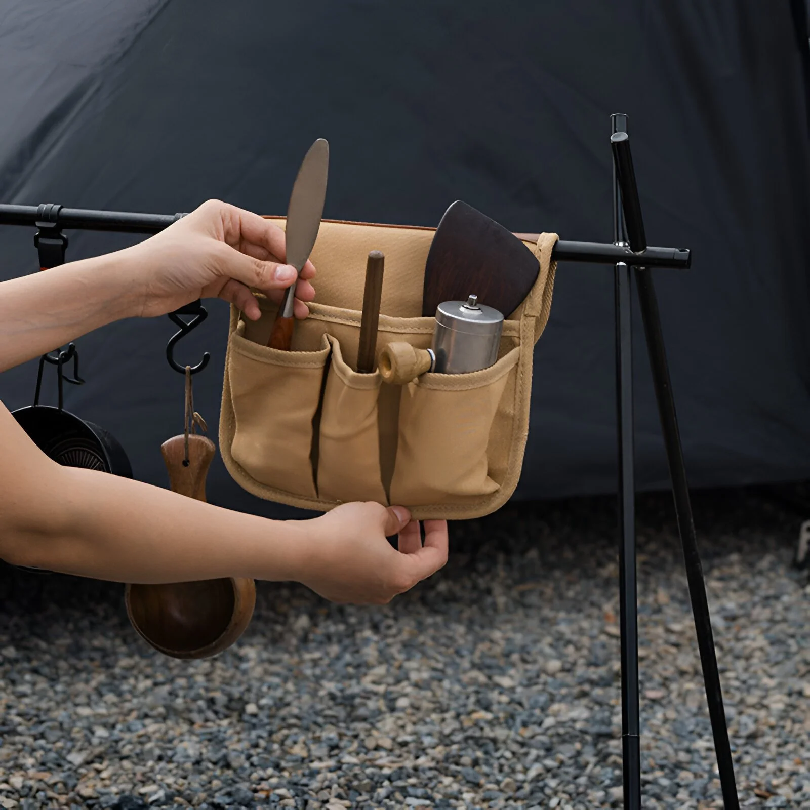 Outdoor Camping Chair Side Storage Bag – Durable Canvas Armrest Organizer