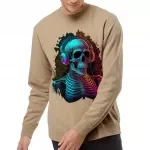 Skeleton With Headphones Midweight Sweatshirt - Neon Skull Crewneck Sweatshirt - Cool Design Sweatshirt