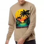 Beach Sunset Midweight Sweatshirt - Palm Tree Crewneck Sweatshirt - Tropical Sweatshirt
