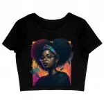 Cartoon Black Girl Art Women's Cropped T-Shirt - Unique Crop Top - Cute Crop Tee Shirt