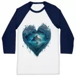 Heart Print Baseball T-Shirt - Beautiful T-Shirt - Ice Print Baseball Tee
