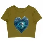 Heart Print Women's Cropped T-Shirt - Beautiful Crop Top - Ice Print Cropped Tee