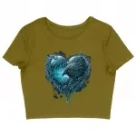 Heart Design Women's Cropped T-Shirt - Ice Print Crop Top - Graphic Cropped Tee