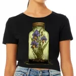 Themed Women's Cropped T-Shirt - Flower Bottle Crop Top - Printed Cropped Tee