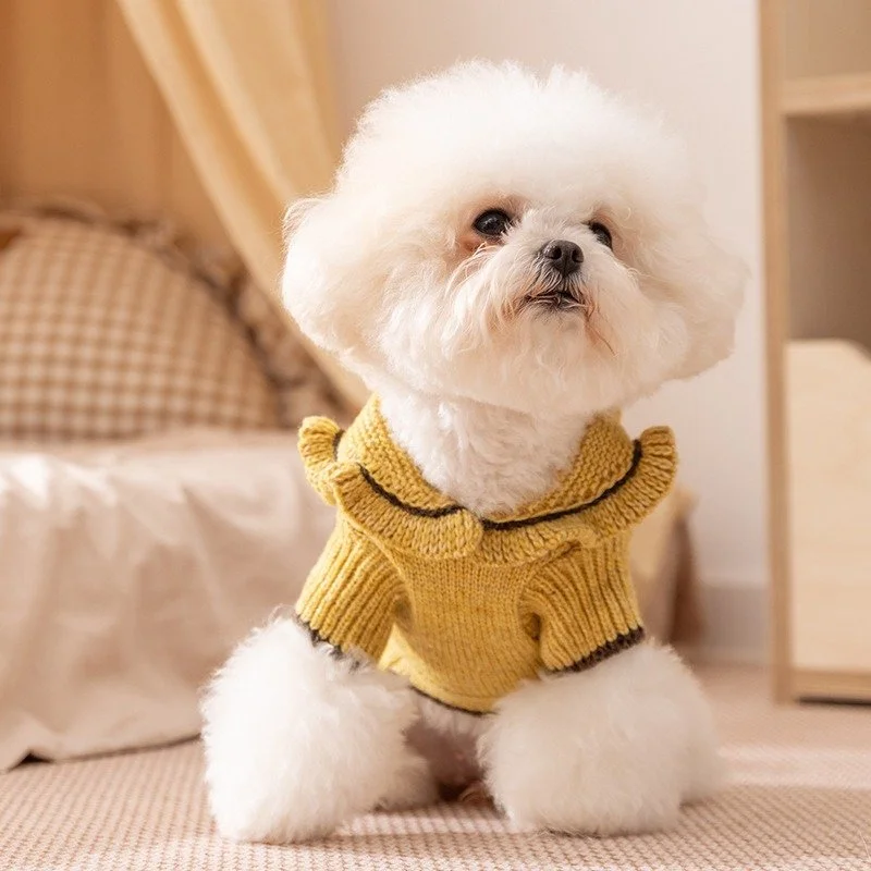 Warm Dog Sweater with Cute Teddy Bear Design for Small Pets
