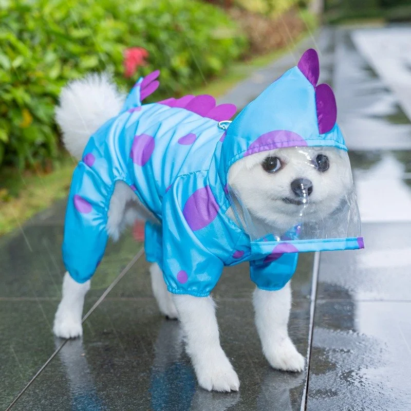 Dog Dinosaur Raincoat Waterproof Four-Leg Pet Poncho for Small to Medium Dogs