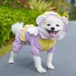 Purple Waterproof Dog Raincoat with Four-Leg Design and Button Closure