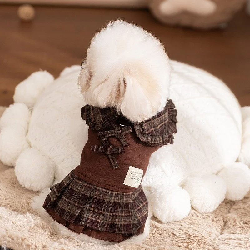 Plaid Teddy Dress Warm Dog Outfit for Small to Medium Dogs