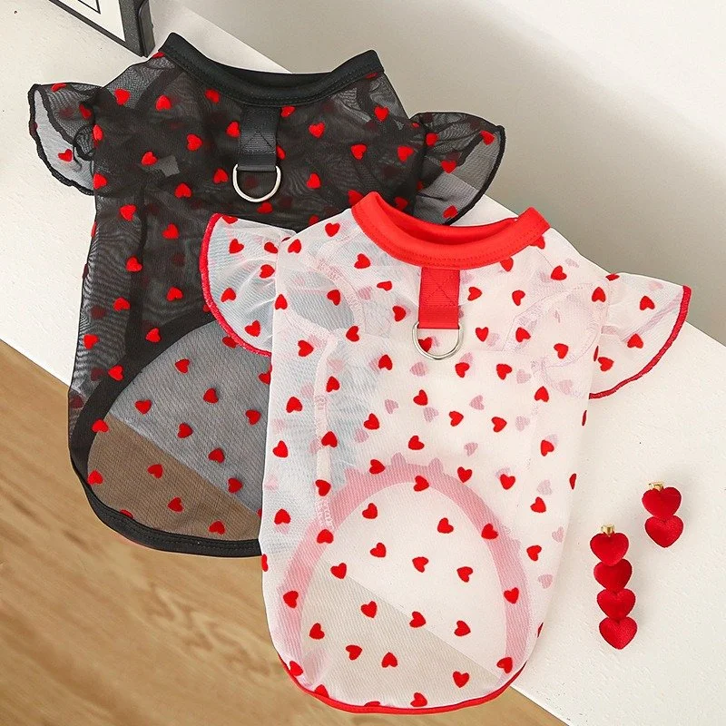 Mesh Dog Vest with Heart Design and Leash Buckle