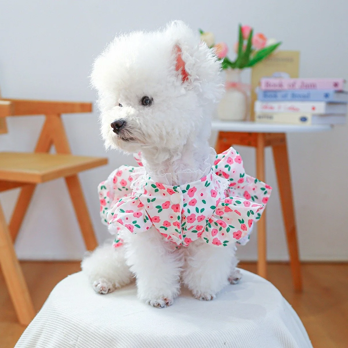 Floral Dog Dress Pink Rose Outfit for Small & Medium Dogs