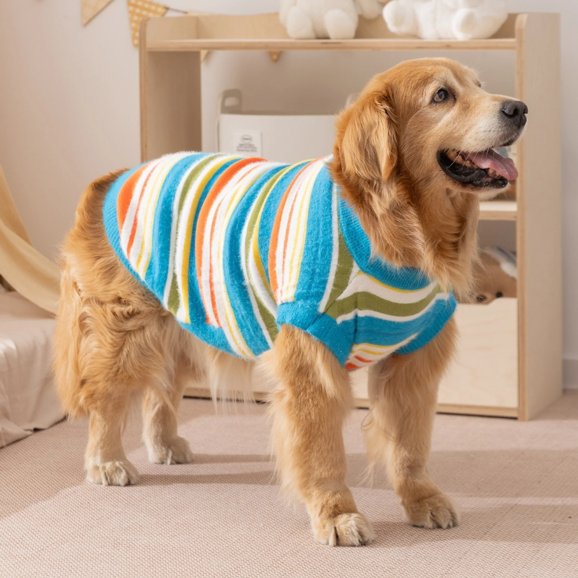Cute Striped Knit Dog Sweater for Large Breeds