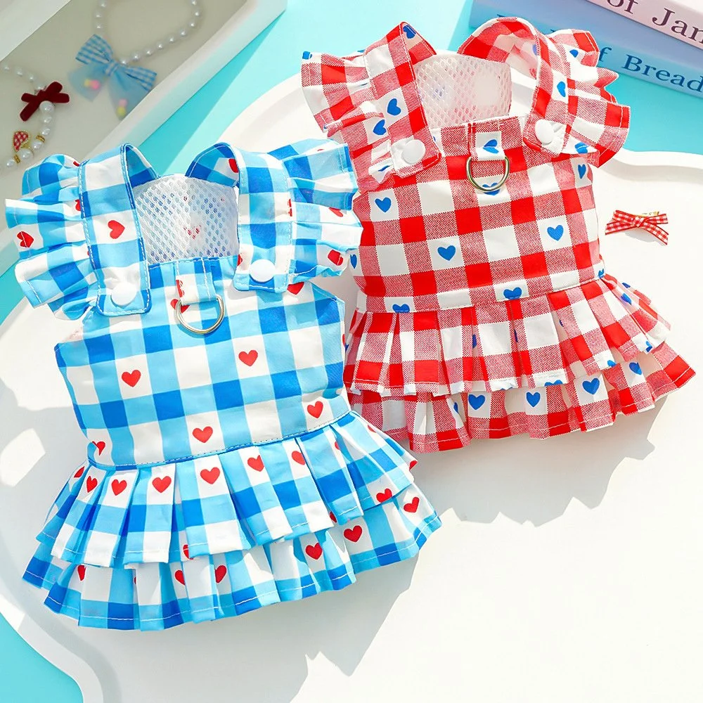 Princess Plaid Pet Dress with Flying Sleeves – XS to 4XL