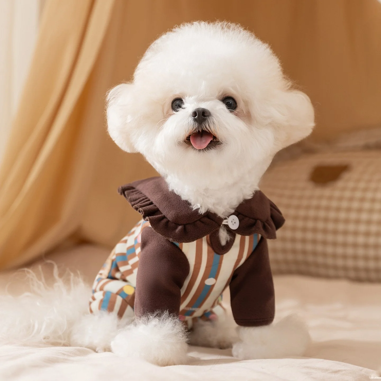 Cozy Striped Winter Pajamas for Small Dogs
