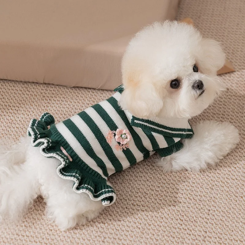 Cozy Striped Knitted Princess Dog Dress