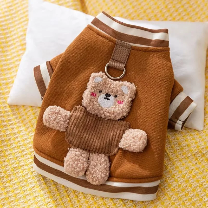 Cozy Corduroy High-Collar Bear Hoodie for Dogs & Cats