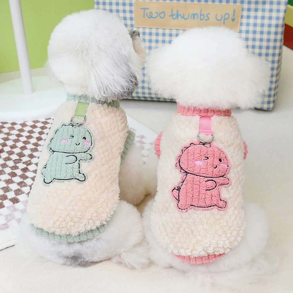 Cozy Dinosaur Fleece Dog Hoodie for Small Pets – Warm Winter Outfit