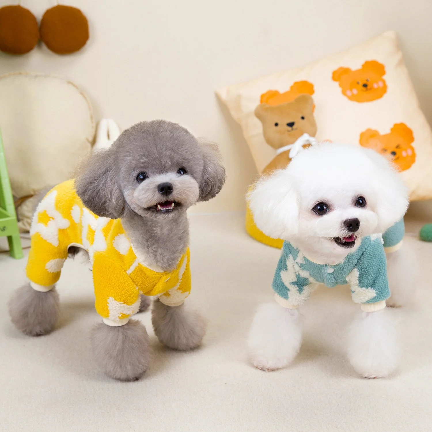 Cozy Star Plush Four-Legged Winter Coat for Small Pets