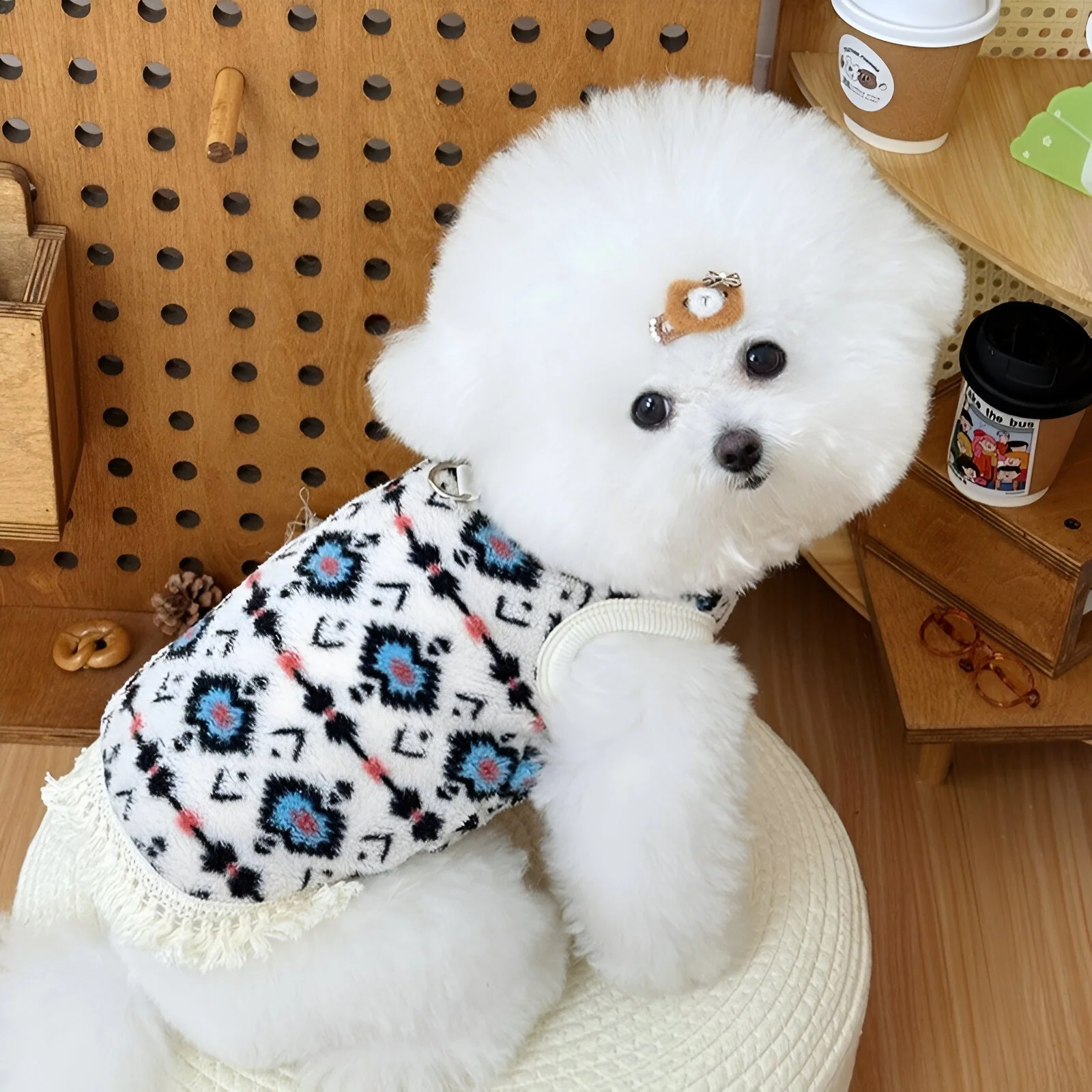 Cozy Winter Dog Vest Plush Hoodie with Tassel for Small Dogs & Cats