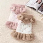 Winter Warm Heart-Print Pet Jacket Dress with Bear Ear Hood