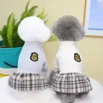 Cozy Knit Pet Sweater Dress with Checkered Skirt for Autumn & Winter