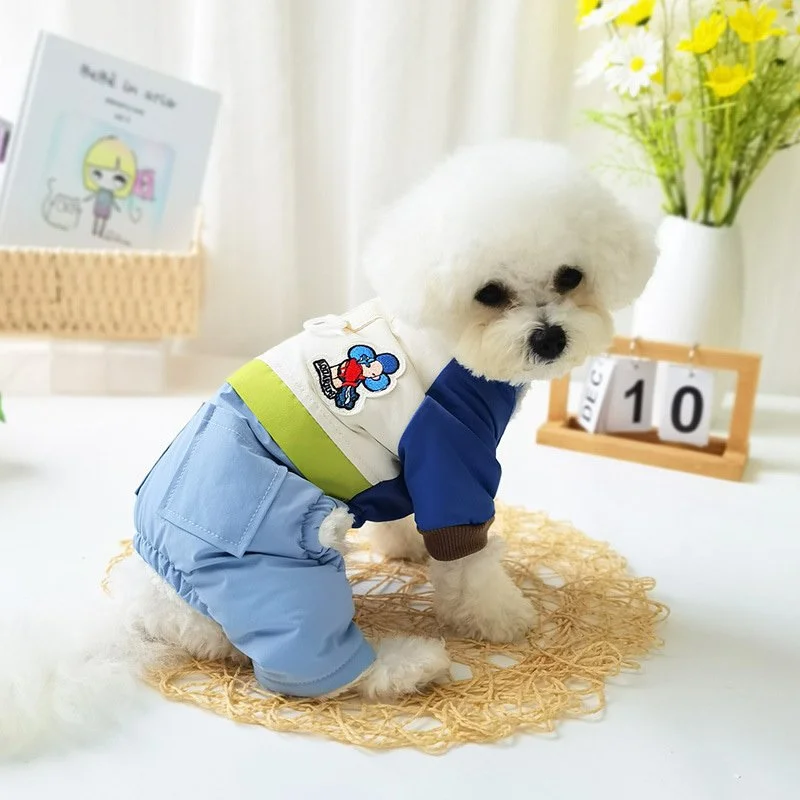 Autumn Winter Color-Blocked Dog Parka Jumpsuit