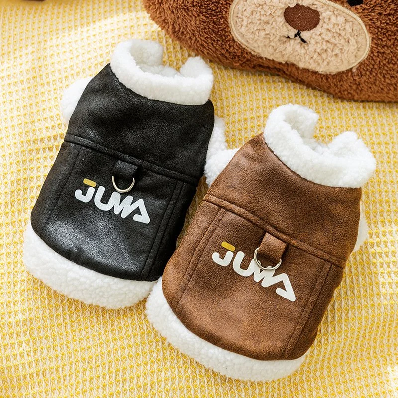 Cozy Autumn/Winter Leather Pet Jacket with Velvet Lining