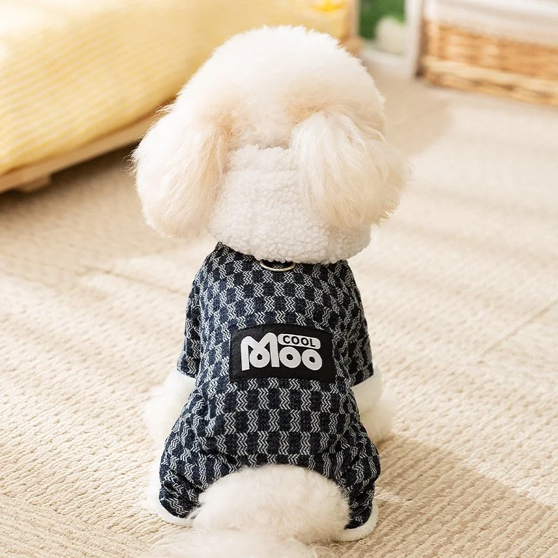 Warm Denim Jacquard Winter Jumpsuit for Small Dogs & Cats