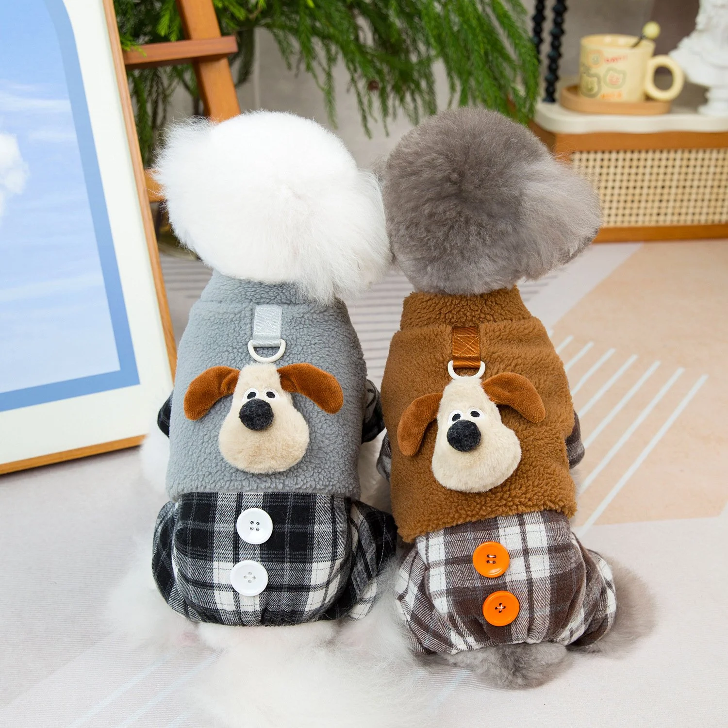 Cozy Checkered Color-Block Dog Jumpsuit for Autumn & Winter