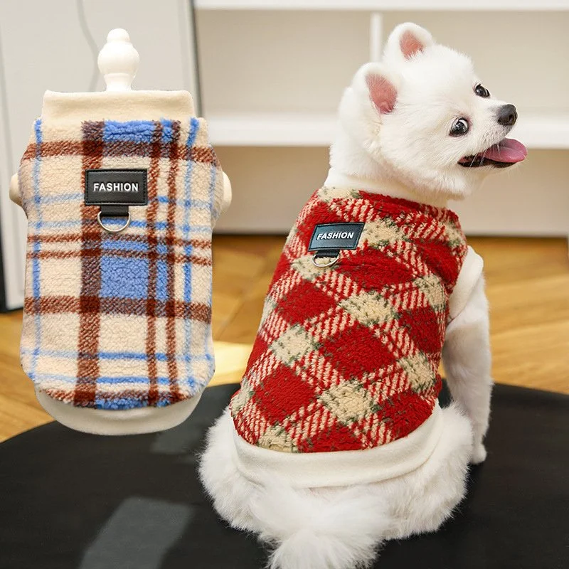 Cozy Plaid Plush Winter Vest for Small Dogs & Cats