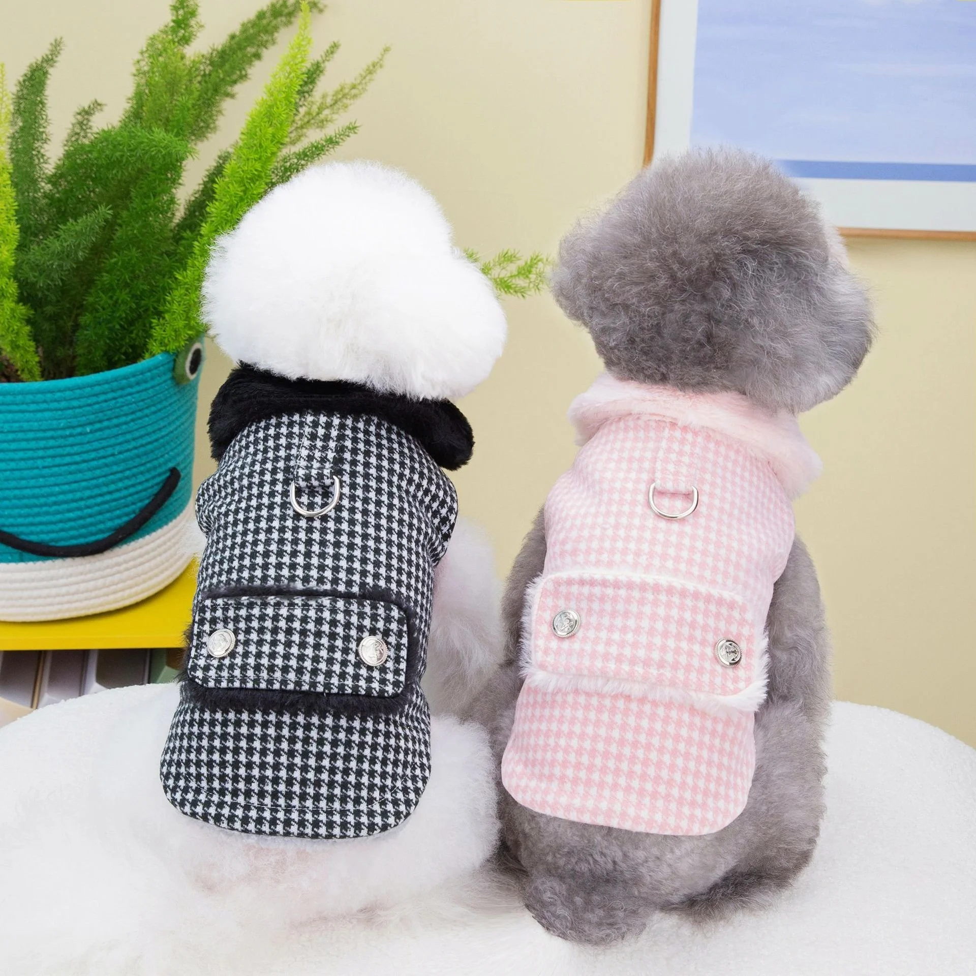 Houndstooth Thermal Dog Coat – Cozy Winter Plaid Jacket