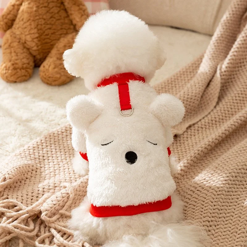 Pet Autumn Winter Bear Embroidered Plush Jacket for Small Dogs - Cozy Long Sleeve T-Shirt